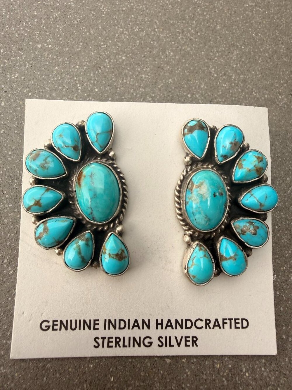 Genuine Navajo Artist Marcella James Turquoise Half Cluster Earrings